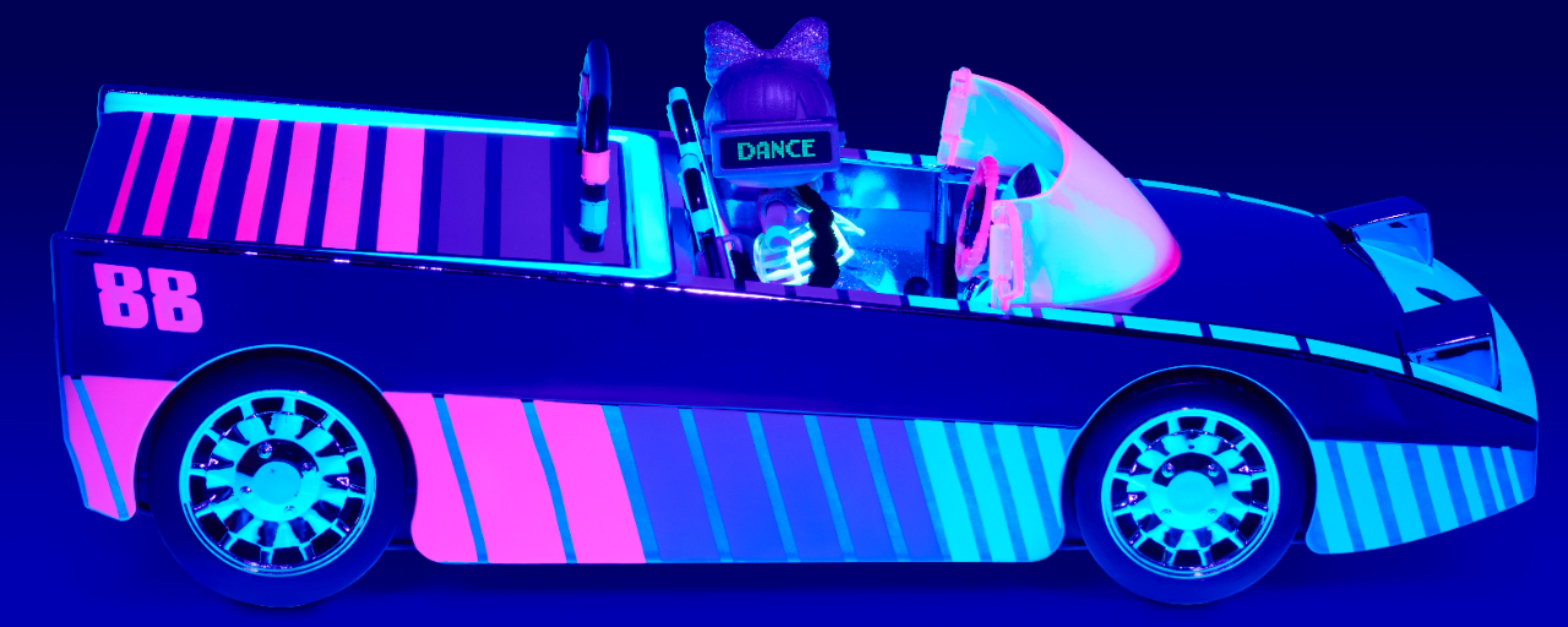 LOL Surprise Dance Machine Car With Exclusive Doll, Surprise Pool and Dance  Floor, Multicolor and Magic Blacklight, For Kids 