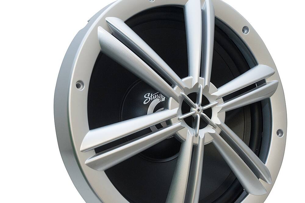 Left View: Stinger - 10” 150W Single-Voice-Coil 4-Ohm Marine-Grade Subwoofer - Silver