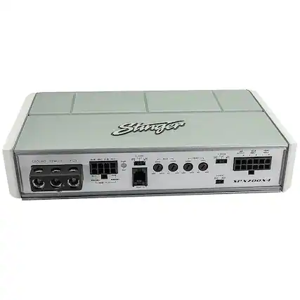 Front. Stinger - Micro 4-Channel 700W Marine and Powersports Amplifier - Silver.