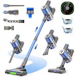 Teendow - 300W Cordless Stick Vacuum Cleaner, 50kPa Brushless Motor, 50-Min Runtime, for Carpet, Hard Floors & Pet Hair - Blue