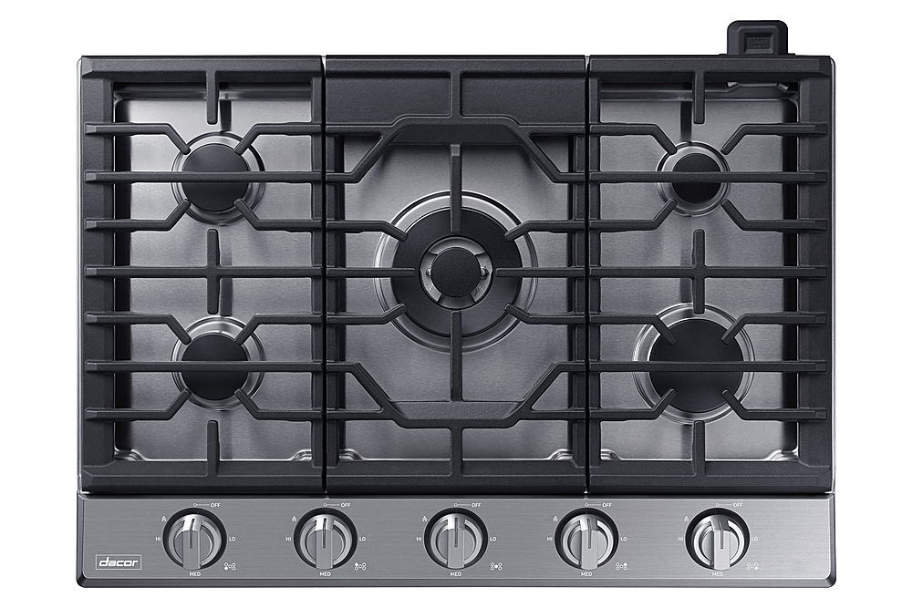 Dacor – Transitional 30″ Built-In Gas Cooktop with 6 burners and SimmerSear™, Liquid Propane Convertible – Silver stainless steel
