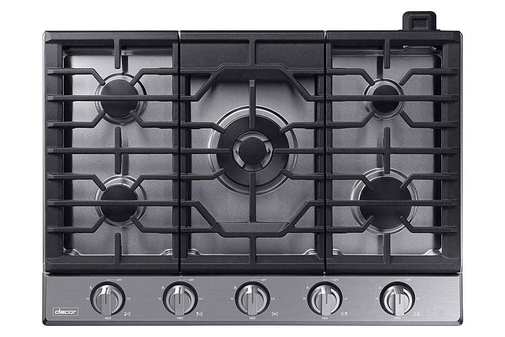 Front. Dacor - Transitional 30" Built-In Gas Cooktop with 6 burners and SimmerSear, Liquid Propane Convertible - Silver Stainless Steel.