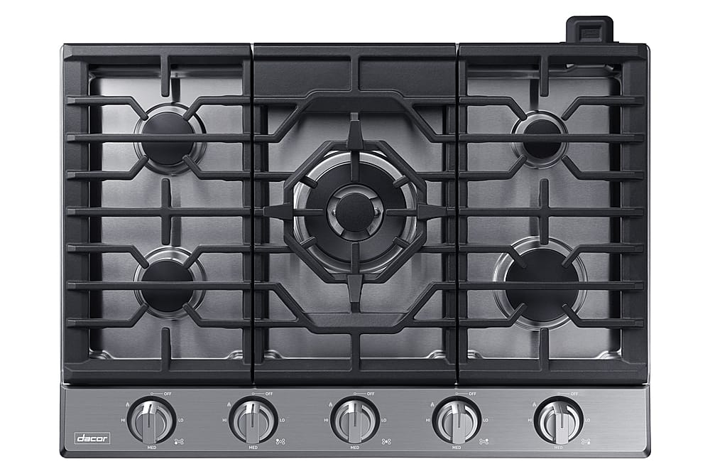 Alt View 14. Dacor - Transitional 30" Built-In Gas Cooktop with 6 burners and SimmerSear, Liquid Propane Convertible - Silver Stainless Steel.
