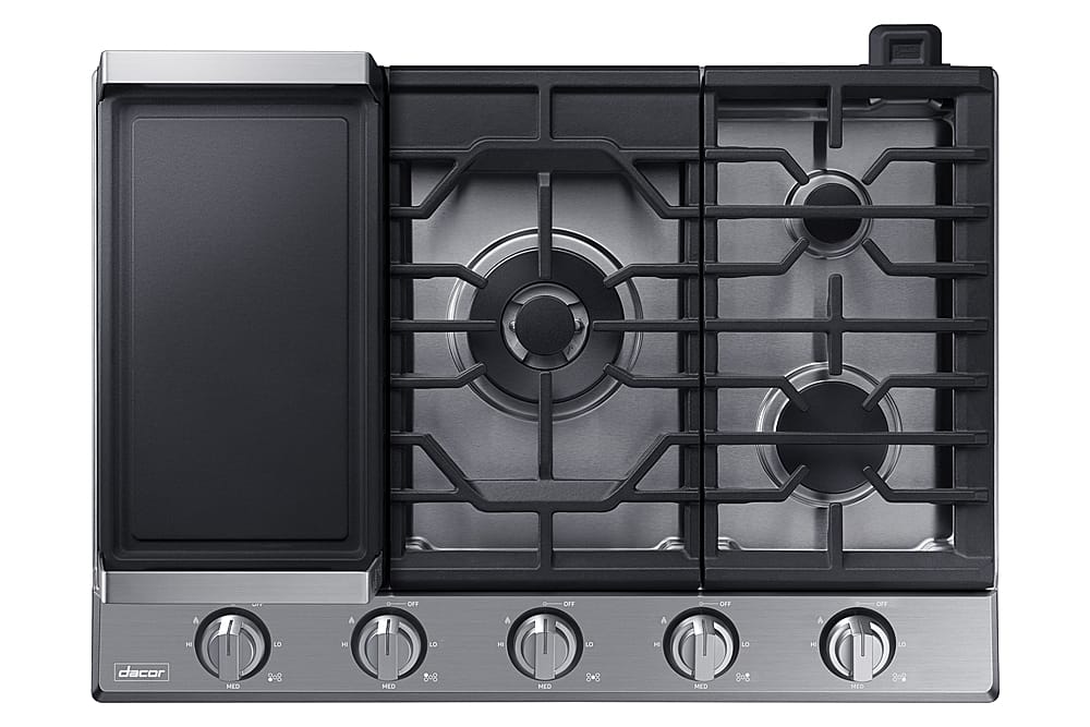Alt View 15. Dacor - Transitional 30" Built-In Gas Cooktop with 6 burners and SimmerSear, Liquid Propane Convertible - Silver Stainless Steel.