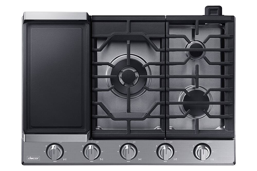 Alt View 15. Dacor - Transitional 30" Built-In Gas Cooktop with 6 burners and SimmerSear, Liquid Propane Convertible - Silver Stainless Steel.