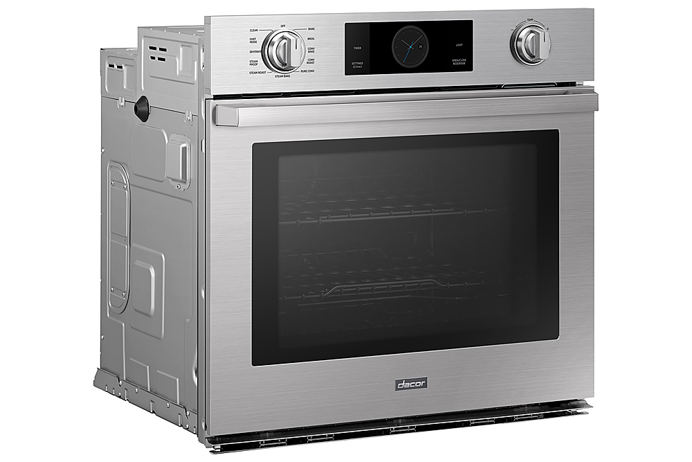 Left View: Dacor - Transitional 30" Built-In Single Electric Convection Wall Oven with Steam-Assist - Silver