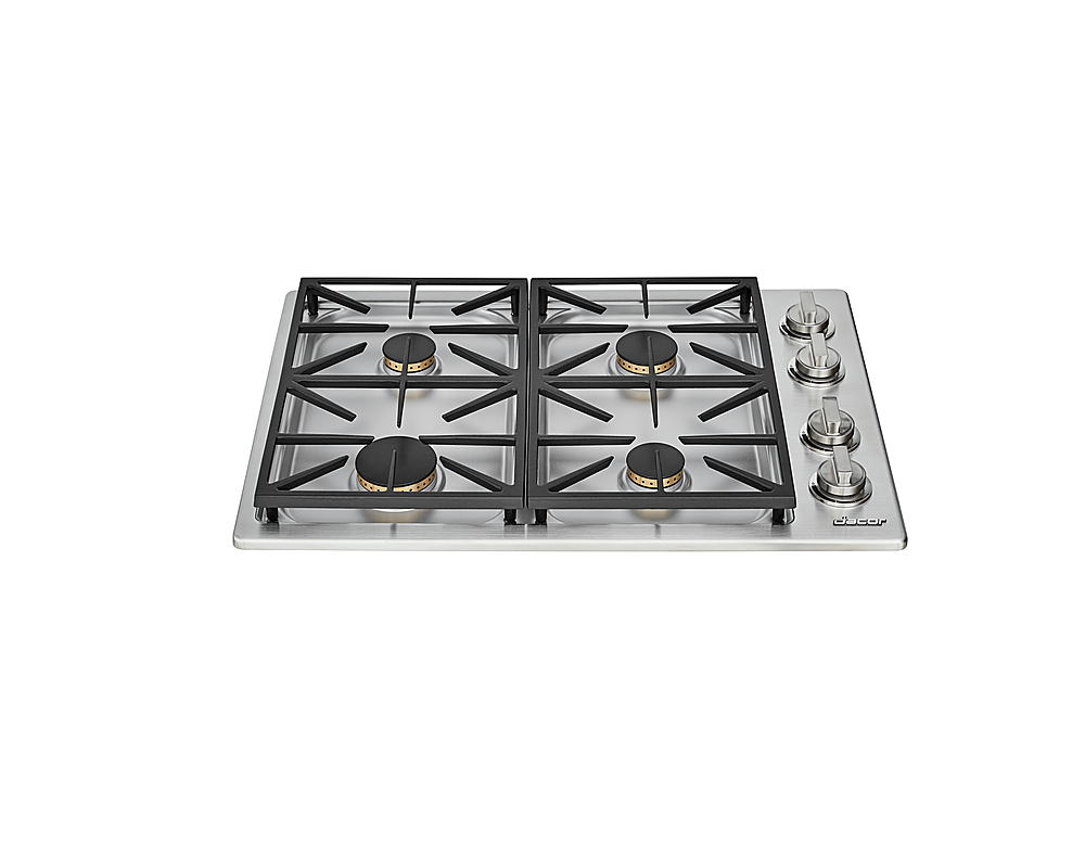Angle View: Dacor - Professional 30" Built-In Gas Cooktop with 6 burners and SimmerSear™, Natural Gas, High Altitude - Silver