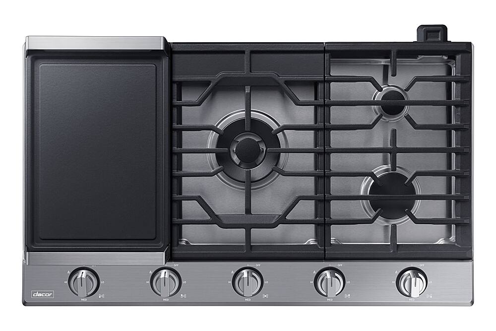 Alt View 13. Dacor - Transitional 36" Built-In Gas Cooktop with 6 burners and SimmerSear, Liquid Propane Convertible - Silver Stainless Steel.