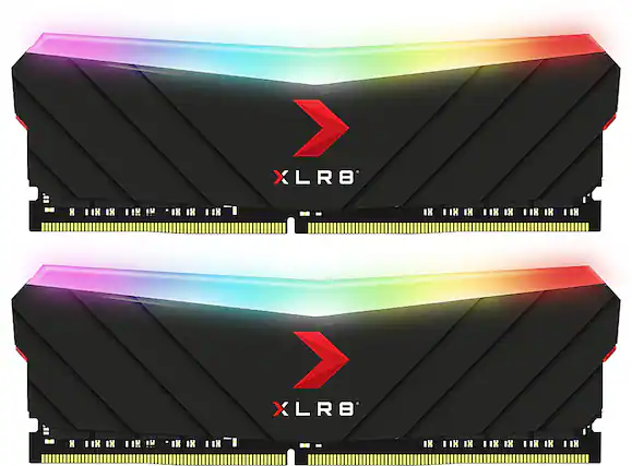 Alt View 1. PNY - XLR8 32GB (2PK 16GB) 3200MHz DDR4 DIMM Desktop Memory with RGB lighting - Black.