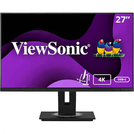 Front. ViewSonic - VG2756-4K 27" IPS 4K UHD Docking Monitor (HDMI, USB-C, DisplayPort) - Black.