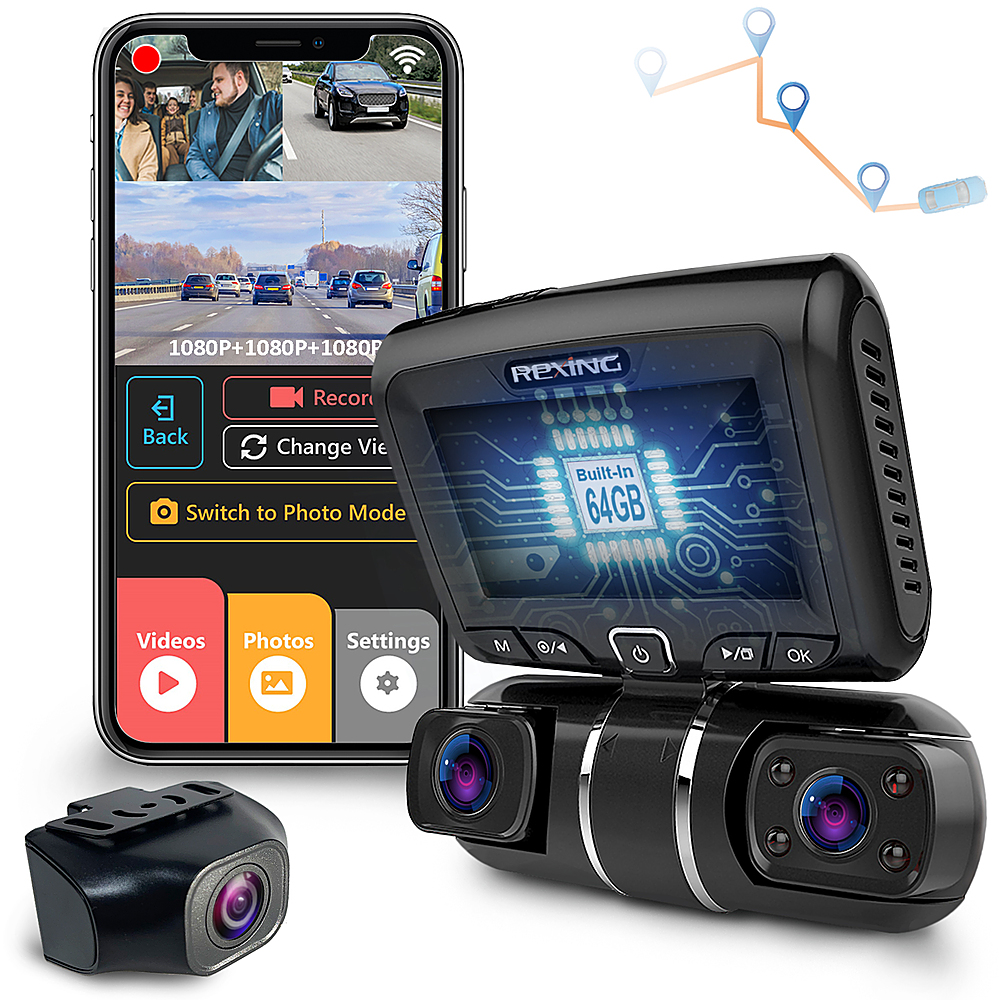 Pointer Åbent skraber Rexing S1 PRO 1080p 3-Channel Wi-Fi Dash Cam with Built-in GPS and 64GB  Internal Memory Black S1-PRO-BBY - Best Buy