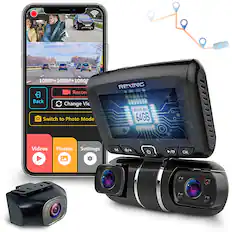 Front. Rexing - S1 PRO 1080p 3-Channel Wi-Fi Dash Cam with Built-in GPS and 64GB Internal Memory - Black.