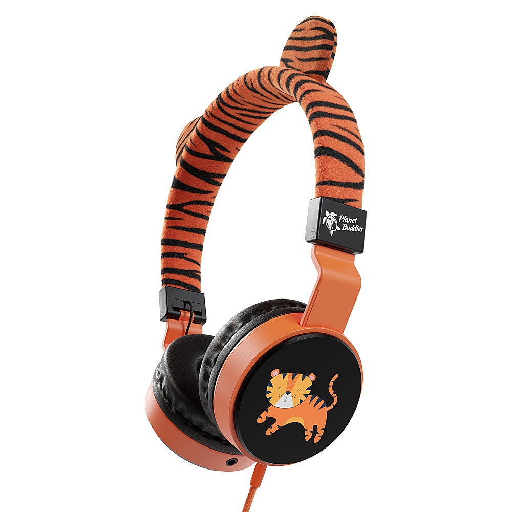 Angle View: Planet Buddies - Furry Kids Linkable Wired Headphones (Charlie the Tiger) - Orange