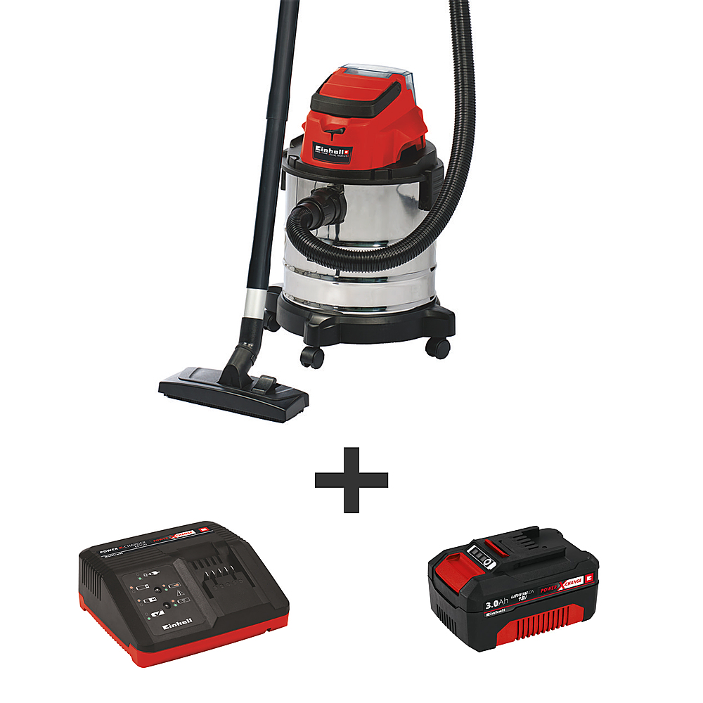 Left View: Einhell - Cordless Wet/Dry Vacuum Cleaner, Kit 3.0Ah, Power X Charger - Red