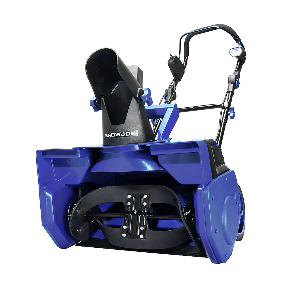 Left View: Snow Joe - 24V-X2-SB21 48-Volt iON+ Cordless Snow Blower Kit, W/ 2 x 4.0-Ah Batteries and Dual Port Charger | 21 in - Blue & Black