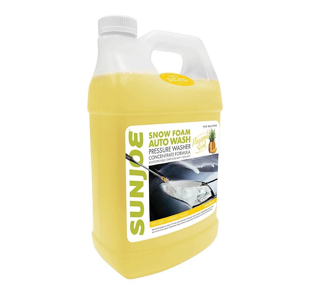 SunJoe Snow Foam Auto Wash Concentrate is a pressure washer formula that is biodegradable and safe for cars, trucks, and campers. It is available in a 128 oz. bottle.