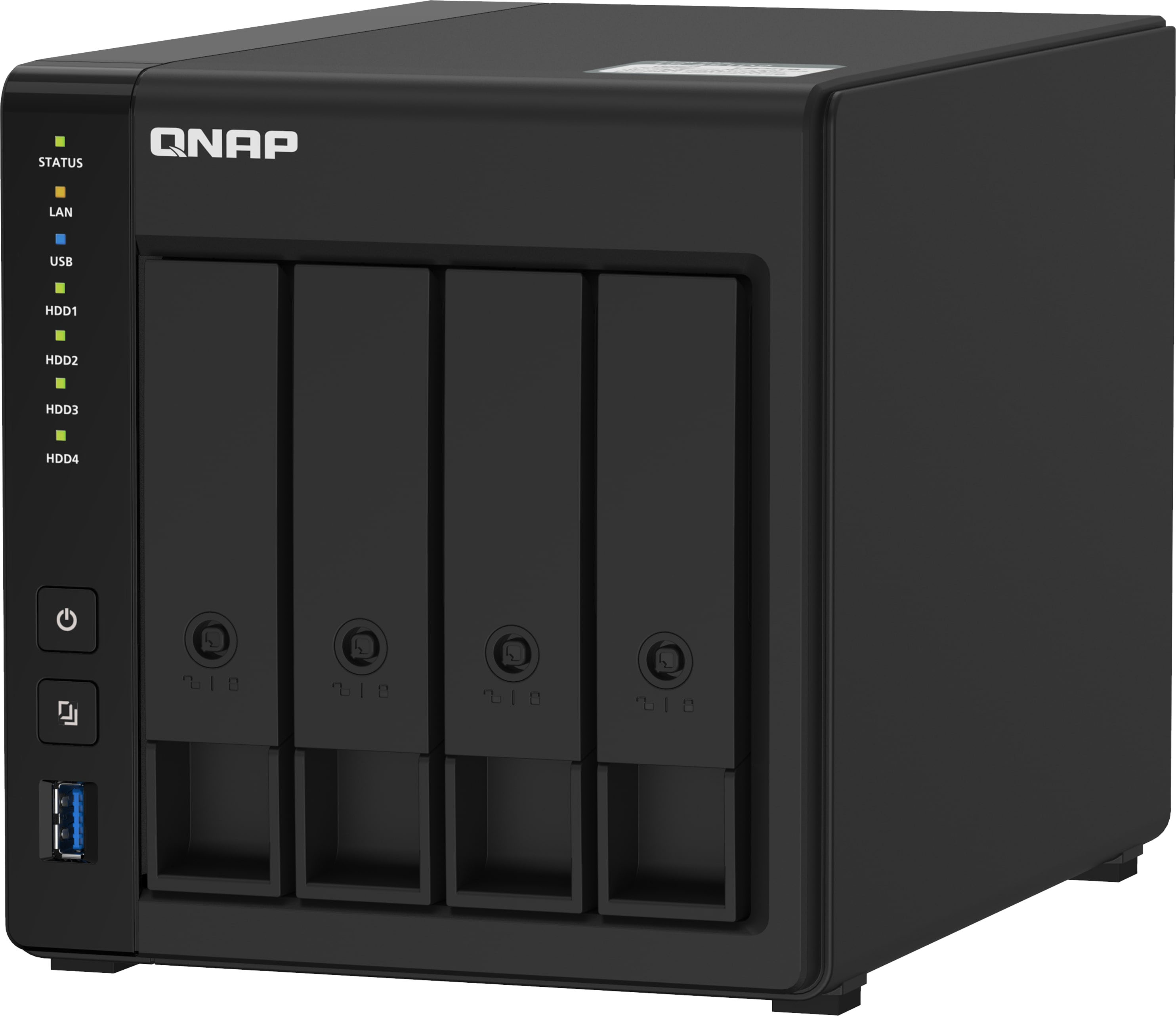 Angle View: QNAP - TS-451D2-4G 4-Bay, Intel Celeron J4025, 4GB DDR4 RAM, External Network Attached Storage (NAS) - Black