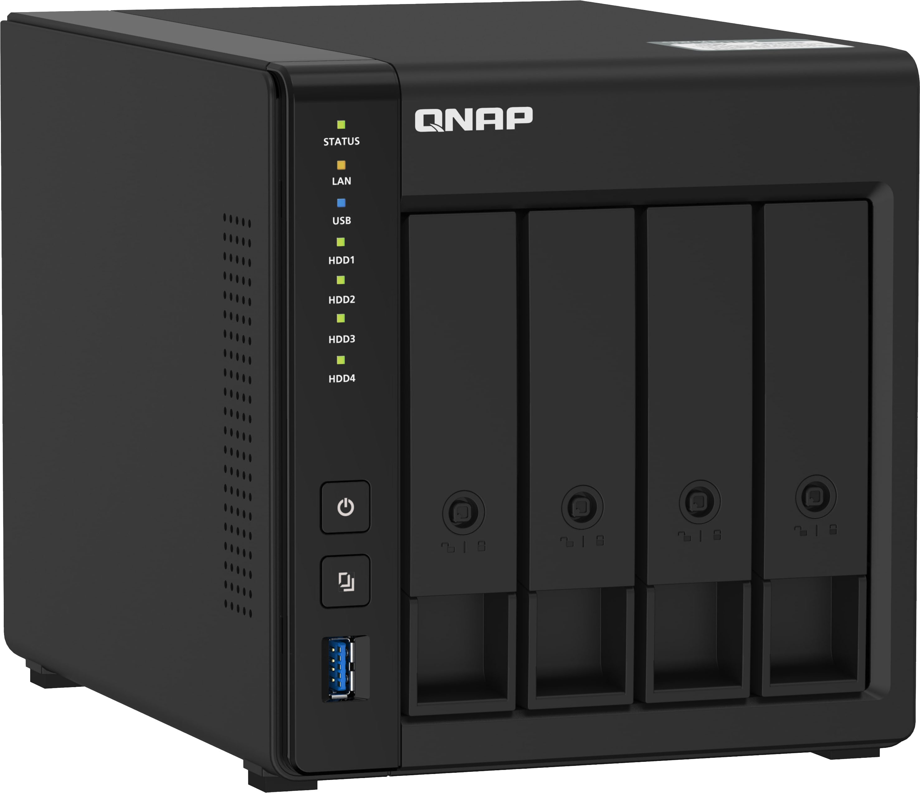 Left View: QNAP - TS-451D2-4G 4-Bay, Intel Celeron J4025, 4GB DDR4 RAM, External Network Attached Storage (NAS) - Black