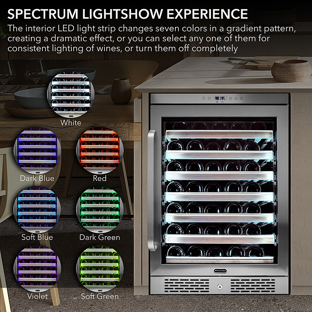 Left View: Whynter - Elite Spectrum Lightshow 54 Bottle Stainless Steel 24 inch Built-in Wine Refrigerator - Stainless steel