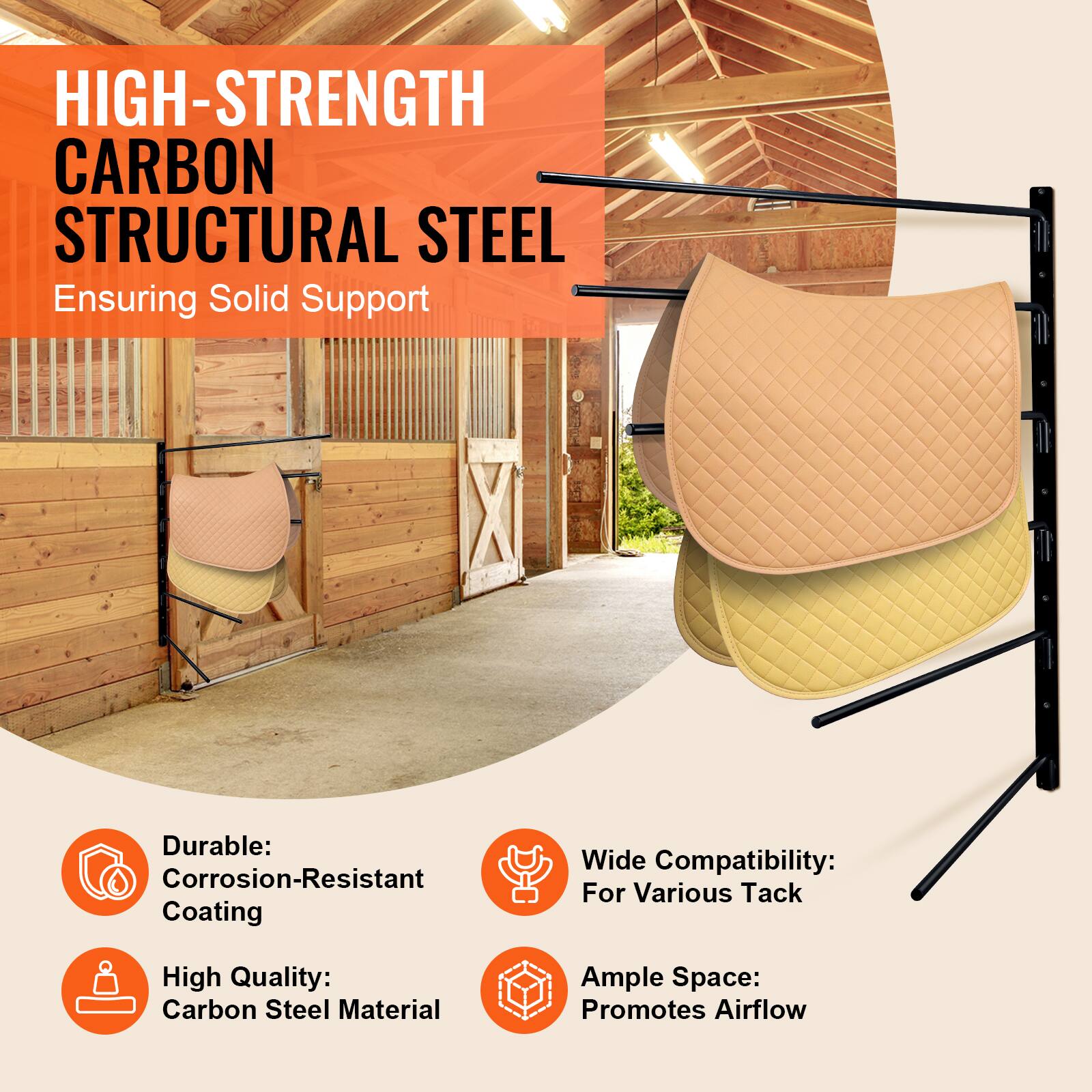 HIGH-STRENGTH CARBON STRUCTURAL STEEL  
Ensuring Solid Support

- Durable: Corrosion-Resistant Coating
- High Quality: Carbon Steel Material
- Wide Compatibility: For Various Tack
- Ample Space: Promotes Airflow