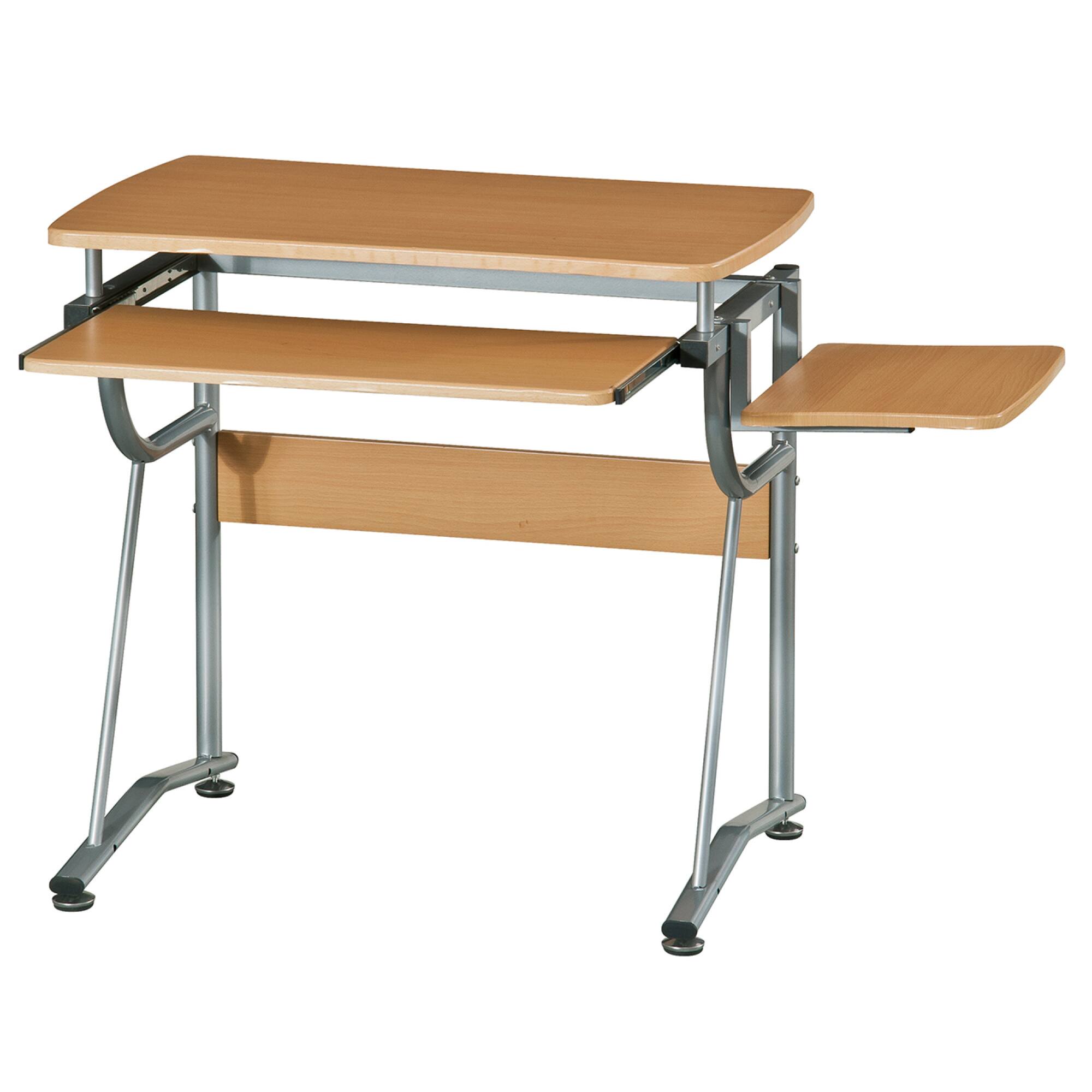 Alt View 1. GOODSILO - Compact Computer Desk with Side Shelf and Keyboard Panel, Durable Solid Wood Construction for Home Office Use - Cherry.