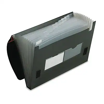Front. Pendaflex - Heavy Duty Four Inch Expansion File, 13 Pockets, Poly, Letter, Black - Black.