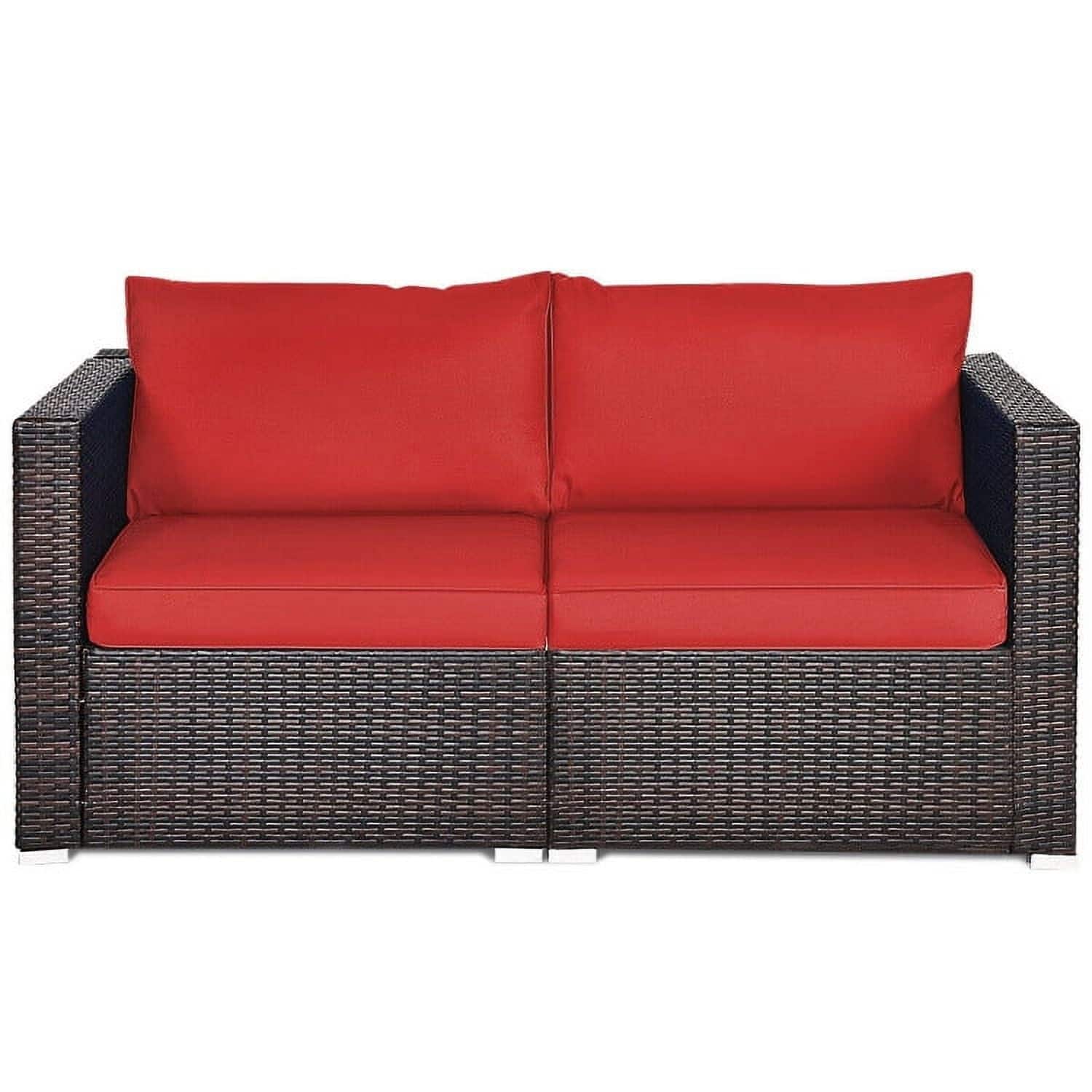 Kadyn - 2PCS Patio Rattan Sectional Conversation Sofa Set- Patio Seating Conversation - Red