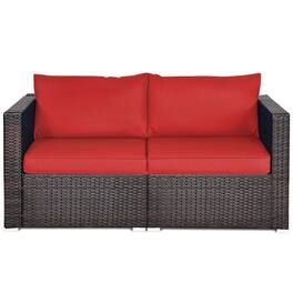 Kadyn - 2PCS Patio Rattan Sectional Conversation Sofa Set- Patio Seating Conversation - Red