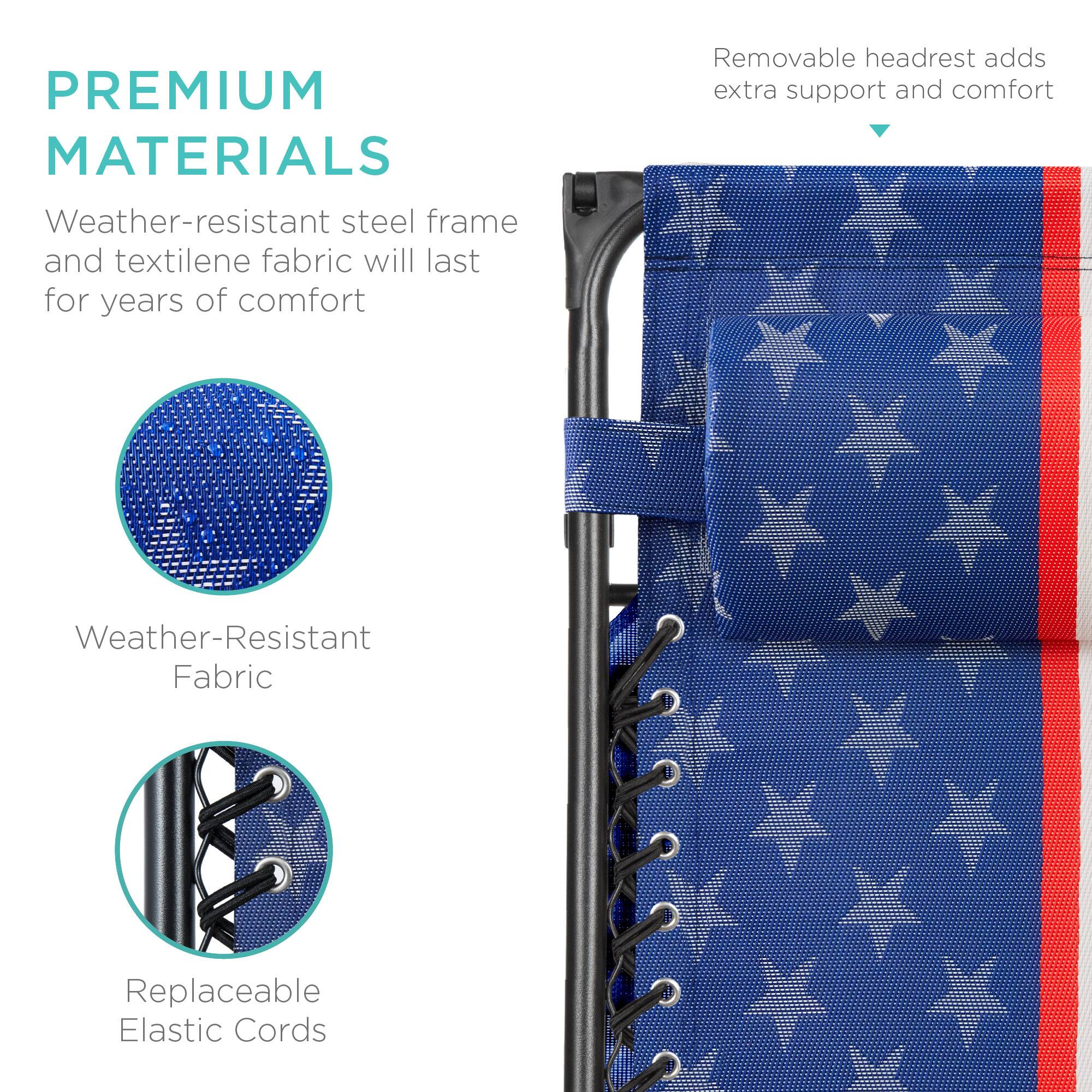PREMIUM MATERIALS

Weather-resistant steel frame and textilene fabric will last for years of comfort

Weather-Resistant Fabric

Replaceable Elastic Cords

Removable headrest adds extra support and comfort