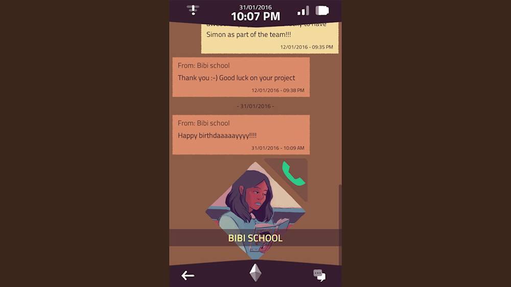The largest text reads "BIBI SCHOOL" and is displayed on a cell phone screen. The following text is cleaned up to show a conversation between two people, with one person sending a birthday message and the other person thanking them. The conversation is displayed in a chat-like format, with the messages organized in a chronological order.