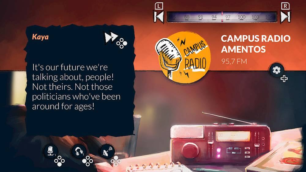 The largest text reads, "It's our future we're talking about, people! Not theirs. Not those politicians who've been around for ages!" This text is displayed in a chat window, possibly on a cell phone or computer screen. The text is emphasizing the importance of considering the future and not being influenced by older individuals or politicians. The text is written in a casual, conversational tone, and it appears to be a message or statement being shared among a group of people.