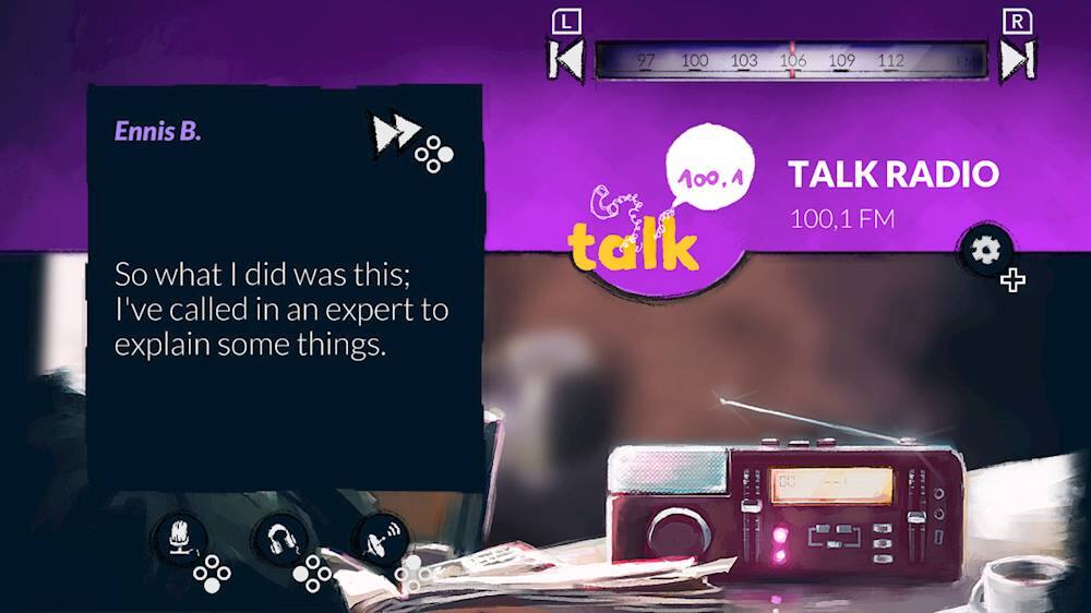 The image displays a radio station's website with a purple background. The main focus is on a radio station logo and a message that reads, "So what I did was this; I've called in an expert to explain some things." The radio station is called Talk Radio, and it can be found at 100.1 FM. The website also features a chat window, where users can interact with the radio station.