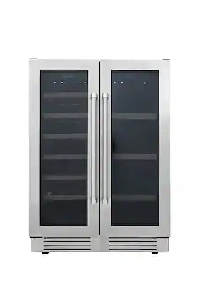 Front. Thor Kitchen - 21 Wine Bottle Capacity and 95 Can Dual Zone French Door Wine and Beverage Center - Stainless Steel.