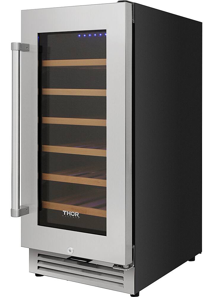 Angle. Thor Kitchen - 33 Bottle Built-in Dual Zone Wine and Beverage Cooler - Stainless Steel.