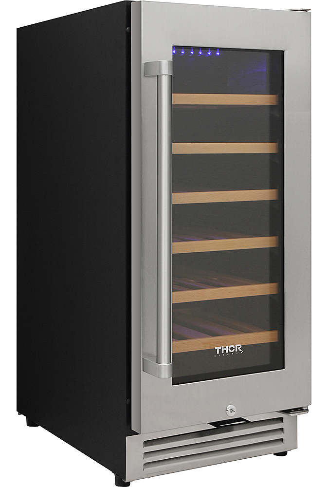 Left View: Thor Kitchen - 33 Bottle Built-in Dual Zone Wine and Beverage Cooler - Stainless Steel