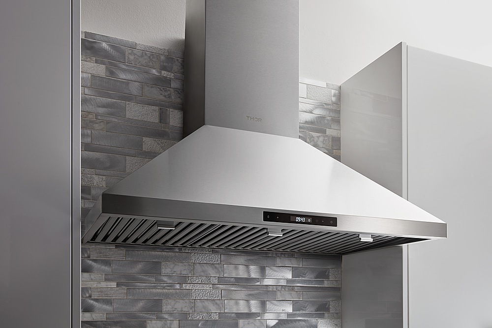 Angle View: Thor Kitchen - 48 Inch Professional Wall Mounted Range Hood, 11 Inches Tall in Stainless Steel - Stainless steel