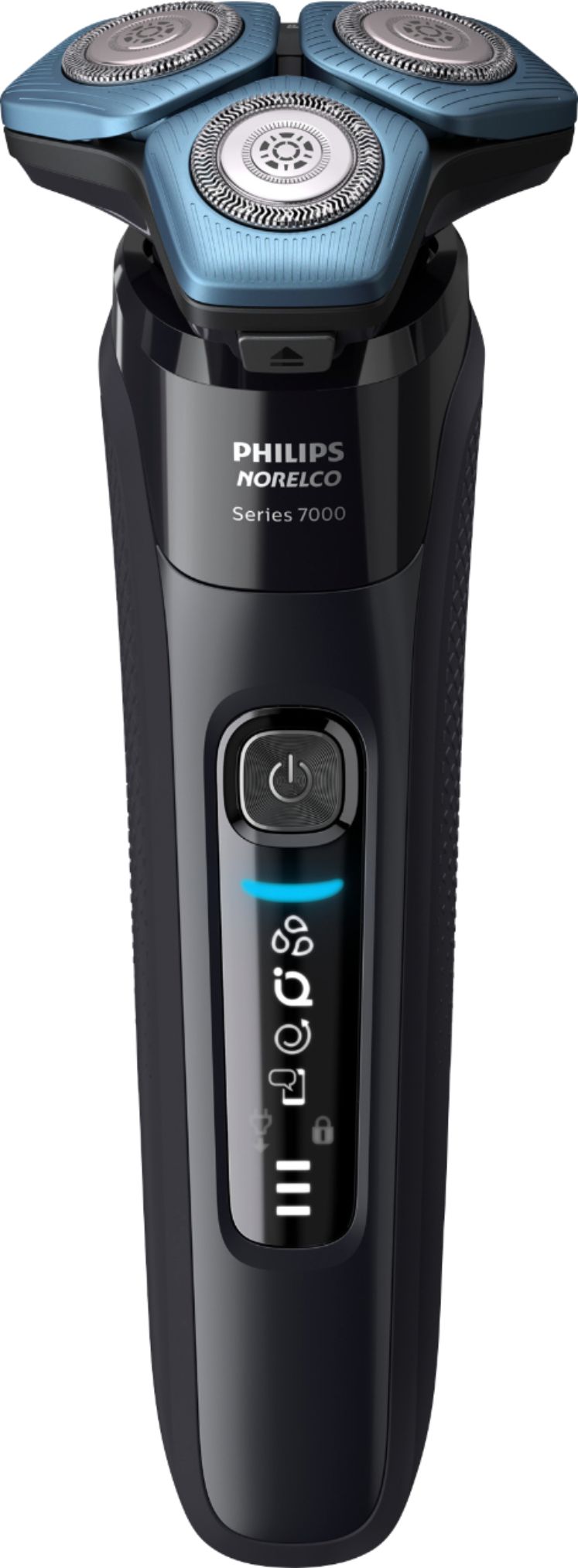 Left View: Philips Norelco - 7900 SmartClick and SmartClean Wet/Dry Electric Shaver - Black/Blue