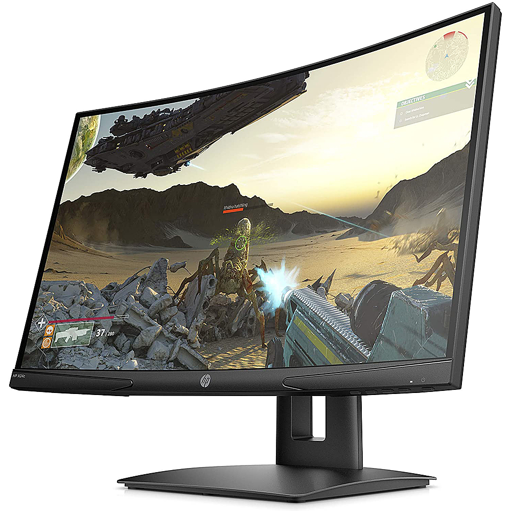 Left View: HP - 23.6" Curved FHD AMD FreeSync Gaming Monitor - Black
