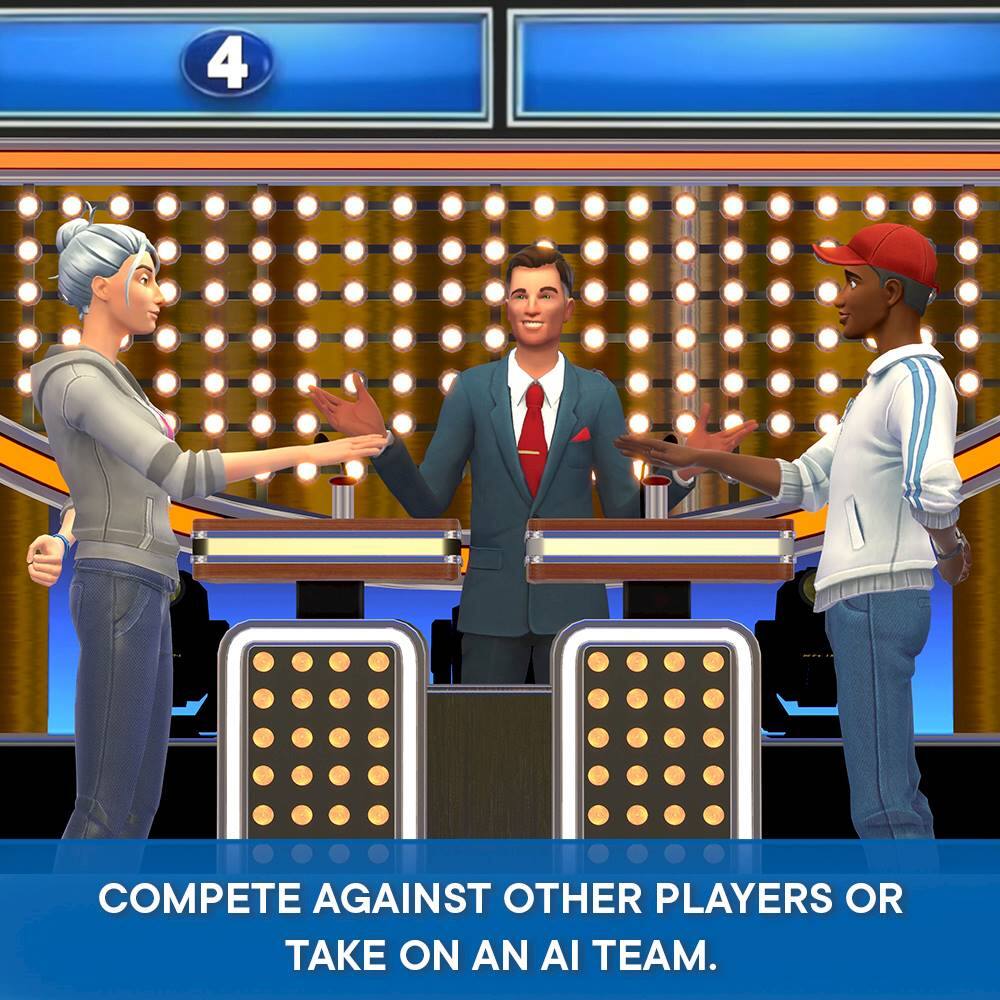 The image features a man in a suit standing between two other people, all of them holding hands. The man in the suit appears to be a contestant on a game show, possibly Jeopardy. The other two people are also contestants, and they are all participating in a competition against each other. The image suggests that the contestants can either compete against other players or take on an AI team.