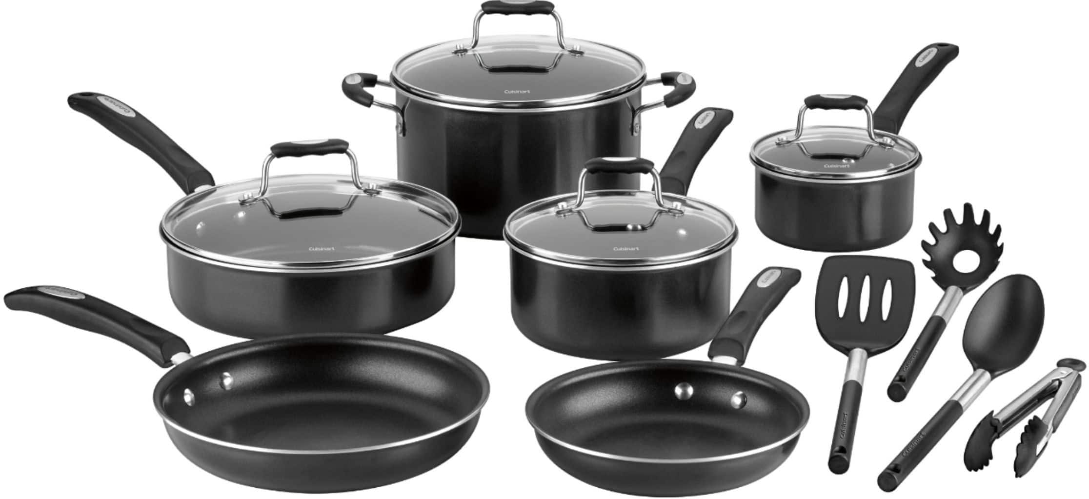 Angle. Cuisinart - 14-Piece Cookware Set - Black.