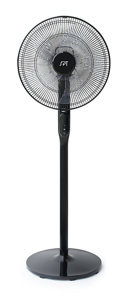 Angle. Sunpentown - 16″ DC-Motor Energy Saving Stand Fan with Remote and Timer - Piano Black.