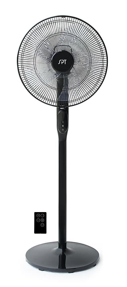 Front. Sunpentown - 16″ DC-Motor Energy Saving Stand Fan with Remote and Timer - Piano Black.