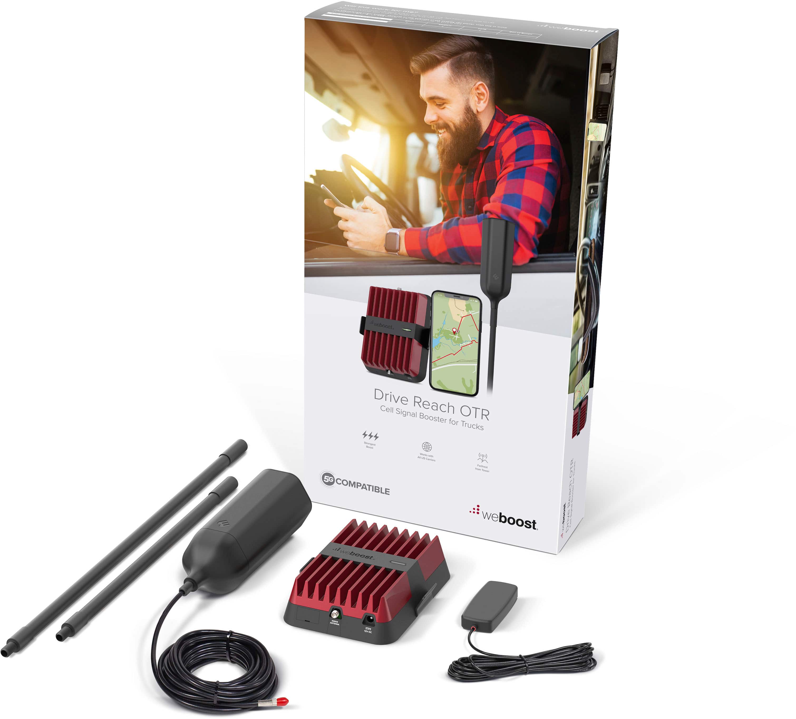 weBoost - Drive Reach OTR Cell Signal Booster Kit for Semi-Trucks and Overland Vehicles, Boosts 5G & 4G LTE for All U.S. Carriers - Black - Angle_Zoom