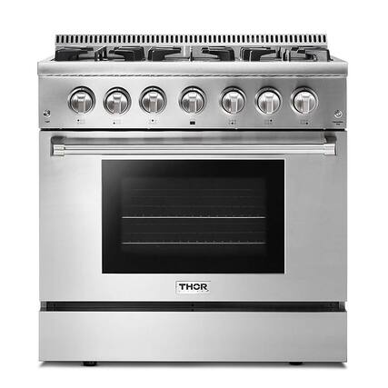 Front. Thor Kitchen - 5.2 cu. ft. Freestanding Dual Fuel Liquid Propane Range - Stainless Steel.