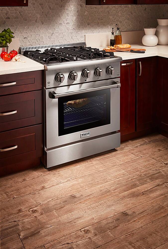 Left View: Thor Kitchen - 4.2 cu. ft. Professional Freestanding Dual Fuel Liquid Propane Range - Stainless steel