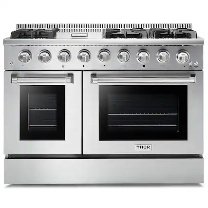 Front. Thor Kitchen - 6.7 Cu.Ft. Freestanding Double Oven Liquid Propane Gas Range - Stainless Steel.