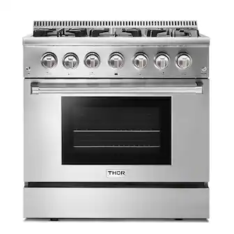Thor Kitchen - 36 in. Wide 6 Burner Professional 5.2 cu.ft Dual Fuel Slide-In Range - Stainless Steel