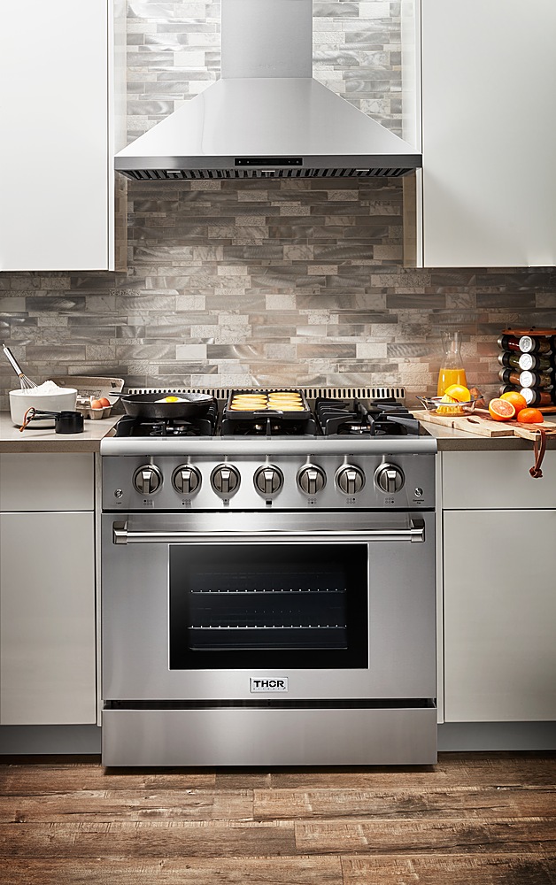 Angle View: Viking - Self-Cleaning Freestanding Double Oven Dual Fuel Convection Range - Stainless steel