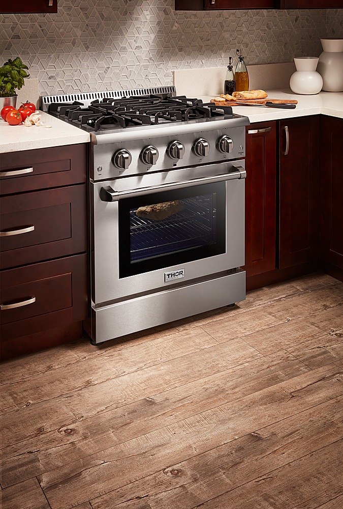 Left View: Thor Kitchen - 4.2 cu.ft Professional Dual Fuel Range in Stainless Steel - Stainless steel
