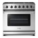 Thor Kitchen - 36 in. Wide 6 Burner 6.0 cu. ft. Freestanding Gas Convection Range with Storage - Stainless Steel